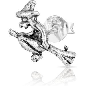 Kal-Simple Sorcière Motif Balai Clous D'oreilles Femme 1g En Argent Massif 925 Gothique 3135 - Neuf