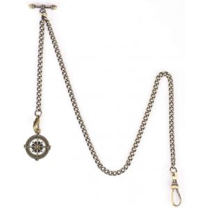 Trahoo-Chaine Montre Gousset - Chaîne Montre À Gousset Pour Hommes Avec Pendentif Médaillon, Montre De Poche Et Chaîne, Albert Chaine Fob T Bar Curb Link T-Bar 2 Crochets Ancienne Pour Homme - Neuf