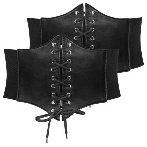 Ceinture Corset Femme 2 Pi&egrave;ces, &Eacute;lastique &Agrave; Lacets Vintage Pour Taille Fine, Id&eacute;ale Pour Halloween Et Soir&eacute;es - 83 Cm, En Tissu &Eacute;lastique (70% Polyester + 30% Spandex) Et Pu, Avec 3 Boutons Pression - Neuf