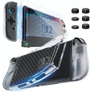 Coque de Protection pour Nintendo Switch 2 HEYSTOP Transparente TPU Dockable incluant Protection d&#39;Écran en Verre Trempé et 6 Capuchons de Joysticks - Neuf