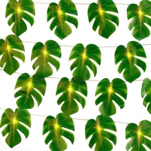 TRAHOO-Guirlande lumineuse en feuilles de palmier - D&eacute;coration hawa&iuml;enne - 2 m - 10 LED - Guirlande lumineuse pour chambre d'enfant - Guirlande de lierre en feuilles de palmier - Guirlande lumineuse - Neuf
