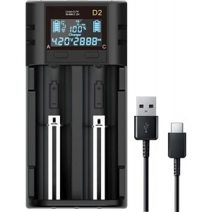 Chargeur de Batterie 2 Baies avec &eacute;cran LCD Intelligent Charge Rapide Li-ION LiFePO4 NI-MH NI-CD AA AAA C 26650 13650 16340 18700 RCR123 - Neuf