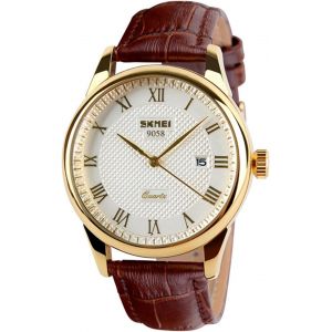 Eryi-Forrader Montre À Quartz Analogique Pour Homme Avec Bracelet En Cuir Et Chiffres Romains Étanche Mode Business Casual (Doré/Marron), Doré/Marron, Sangle - Neuf