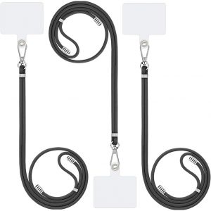 Kal-Pièces Tour De Cou Telephone Portable, Détachable Cordon Téléphone Attache Laniere Collier Telephone Cou, Ajustable Bandoulière Corde Ficelle Telephone Universel (Noir) - Neuf