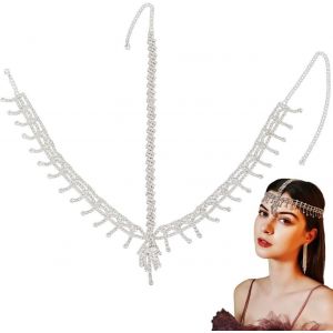 Kal-Chaîne De Front En Strass Serre Tête À Pompon Chaîne De Tête En Strass Argenté Pour Femme Mariage Festival Fête Danse Du Ventre Cosplay Bijoux De Cheveux - Neuf