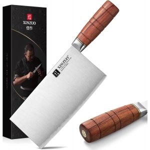 Checarzhn--No1-Acier Composé Professionnel Couperet Couteau 18,8cm -Tranchant Couteau Du Chef Chinois Acier Inoxydable -Poignée En Red Wood -Pour Les Cuisines De Restaurant Coupe Rapidement Les Alime - Neuf