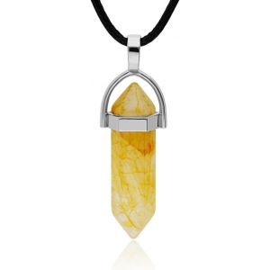 Kal-Pendentif Homme Et Femme Pierre &Eacute;nerg&eacute;tique Naturelle Forme De Pointe Et Zamak Plaqu&eacute; Argent Collier Amulette Gemme Gu&eacute;rison De Protection Id&eacute;al Cadeau - Neuf