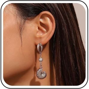 Kal-Boucles D'oreilles Boho Coquillage Perle Boucles D'oreilles Pendantes Cauris Boucles D'oreilles Conque Boucles D'oreilles Plage Boucles D'oreilles Coquillage Bijoux Pour Femmes(Doré) - Neuf