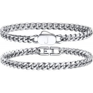 Eryi-Bracelets Initiales Pour Hommes, 2 Pièces Bracelet Lettres A-Z Bracelet Argent Homme Acier Inoxydable Bijoux Homme Personnalisé Cadeaux Pour Papa Petit Ami Mari Fils - Neuf