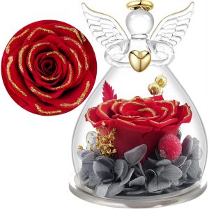Rose Eternelle Cadeau Maman Noel,Ange Gardien en Verre avec Fleur Eternelle Cadeau Noel Femme Mamie Amie Anniversaire No&euml;l Saint Valentin Femme F&ecirc;te des M&egrave;res - Neuf