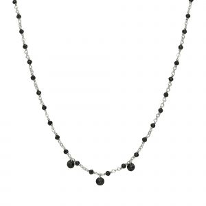 Collier En Argent Rhodi&eacute; Pierres Naturelles Spinelle Noir Pampilles Spinelle Noir - Neuf