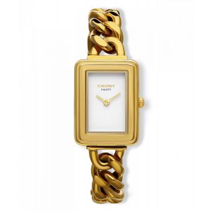 Montre Cauny Facett Cfm002 - Bo&icirc;tier Rectangulaire Dor&eacute; Et Bracelet Gourmette En Acier 316l - Neuf