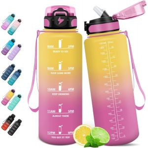 Eryi-Gourde, 1.5l Bouteille, Gourde Sport Avec Paille, Gourde Motivation Avec Marqueur De Temps, Bouteille D'eau, Étanche, Bouteille D'eau Pour Randonnée, Camping, Fitness, Cyclisme - Neuf