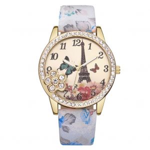 Montre A Quartz Vansvar Avec Bracelet En Cuir Synthetique Et Strass Pour Femme (Bleu Clair) - Neuf
