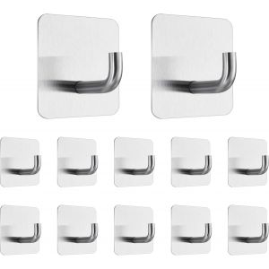 Eryi-12 Pièces Crochet Adhesif Mural, Poids Lourd Acier Inox Accroche, Crochet Adhésif Mural De Salle De Bains, Auto-Adhesif Sans Percer Hook Pour Cuisine, Salon, Bureau -Argent - Neuf