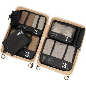nzqaf-Organisateur Valise, Organiseurs de Bagages de Voyage pour sac à dos, Pochette rangement, Sac de Rangement Vetement, Accessoires Organisation Optimale pour vos Vacances, Packing Cubes (Noir) - Neuf