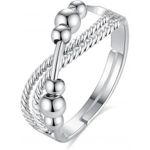 Kal-Bague Anti Stress Femme, Perles Bague D'anxiete Réglable Bague Anneau Tournant Anneau Ouvert Spinner Anxiété Fidget Pour Femme - Neuf