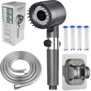 JGD-Pommeau de Douche Haute Pression, Pommeau Douche Anti Calcaire avec Tuyau 1.5M et Support de Douche, Po-mmeau de Douche Economie Deau, Pommea-u de Dou-che R&eacute;glable, Haute Pression Filtre D-ouche - Neuf