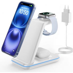 TIANYI-Station de Charge pour Apple, Chargeur Induction 3 en 1 pour iPhone Air/17/16/15/14/13/12/11/XS/8, Support Chargeur pour Apple Watch Ultra/11-2/SE, Chargeur sans Fil pour AirPods Pro-2, Blanc - Neuf