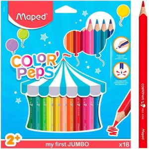 Maxi Crayons De Couleur Color'peps 18 Crayons De Couleurs Jumbo En Bois Certifi&eacute; Fsc Pour B&eacute;b&eacute; +2 Ans - Neuf