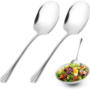 Kalanka-2 Pi&egrave;ces Cuill&egrave;res De Service En Acier Inoxydable, Grandes &Agrave; Soupe De Service,Cuill&egrave;res De Table &Agrave; Long Manche Pour Restaurants Buffet Banquet H&ocirc;tel (25.5 * 7.1cm) - Neuf