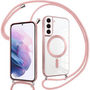 Eryi-Coque Pour Samsung Galaxy S21 Plus 5g Avec Cordon, Compatible Avec Magsafe, Transparent Silicone Ultra Mince Housse Avec Collier Cordage, Magnétique Case Pour Samsung S21+, Bandoulière-Rose - Neuf