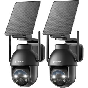 2 X 2K Wireless Solar Wifi Surveillance Camera, 2.4Ghz Solar Outdoor Camera With Solar Panel, 360° Ptz, Night Vision Colour, Two-Way Audio - Neuf
