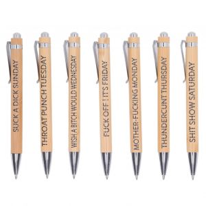 Lot De 7 Stylos A Bille Retractables En Bambou, Avec Citations Inspirantes Et Anti-Stress, Rechargeables, Pour Sept Jours - Neuf