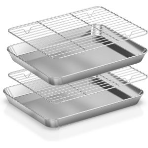 Eryi-Plaque De Cuisson Avec Grille De Refroidissement[2 Plaques + 2 Racks],En Acier Inoxydable Avec Grille,Non Toxique Et Résistant Et Facile À Nettoyer Passe Au Lave-Vaisselle(31,5x24,5x2,5cm¿ - Neuf