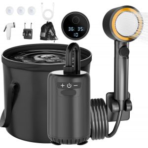 Letnerny-Douche Camping Portable, [8000 Mah] Douche Exterieur Avec Pompe Et Seau, Kit De Douchette Camping Avec Pommeau De Douche Filtre Et 10 Vitesses, Pour Camping, Voyage, Extérieure - Neuf