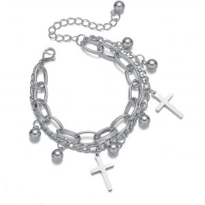 Bracelet D'amiti&eacute; En Forme De Croix En Argent Avec Trombones - Pour Couple - Perles Crois&eacute;es - Bijoux Pour Homme Et Femme - Neuf