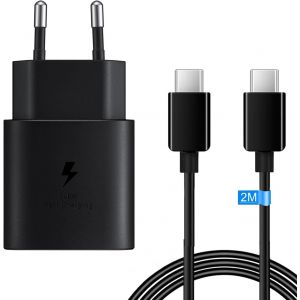 25W Super Charge Rapide USB C Chargeur avec C&acirc;ble 2M pour Samsung Galaxy A55 5g A54 A53 A52 A35 A34 A33 A25 A23 A16 A15 A14 A05s A04s, S25 S24 S23 S22 S21 S20 S10, M55 M53 M34 M33 M15, Tab A9 Tab A8 - Neuf