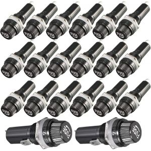 GUUZI Porte-Fusible Mont&eacute; sur Panneau avec Capuchon &agrave; Vis AC 125V/15A 250V/10A Noir avec Porte-Fusible en Verre 5 x 20mm (Jeu de 20) - Neuf