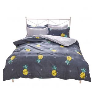 HJLIAN Parure de lit confortable avec drap plat et taies d'oreiller imprime ananas (1,5 m) - Neuf