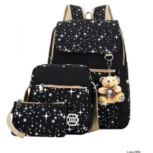 Sac À Dos, Sac Étudiant Trois Pièces Sac À Dos En Toile Sac De Voyage Sac Messager Imprimé Étoile (Noir) - Neuf