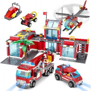 Caserne De Pompier Jouet, 826 Pièces Jeux De Construction De City Pompierr, Avec Camion De Pompiers Et Hélicoptère, Jouets Créatifs, Pour Garçons Et Filles 6-12 - Neuf