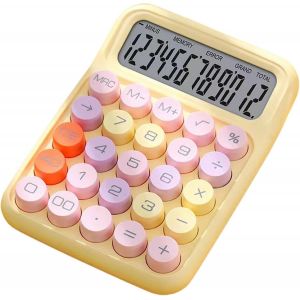 Calculatrice à Clavier mécanique, Calculatrice inspirée de la Machine à écrire, Bouton Rond, Grand écran, Portable, Facile à Utiliser, pour Le Bureau, l'école, la Maison, Calculatrice à Blanc - Neuf