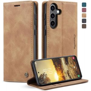 Samsung Galaxy S24 5G Case, Shockproof Premium Pu Leather Case With Card Slots Wallet Case With Stand Function Flip Case For Samsung Galaxy S24 5G  Brown - Neuf