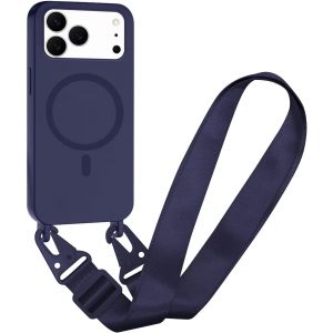 KALANKA-Cha&icirc;ne de t&eacute;l&eacute;phone portable magn&eacute;tique pour Apple 17 Pro Max - Compatible avec MagSafe - Avec bande - Collier en silicone - Anti-chocs - Avec coque amovible - Bleu fonc&eacute; - Neuf