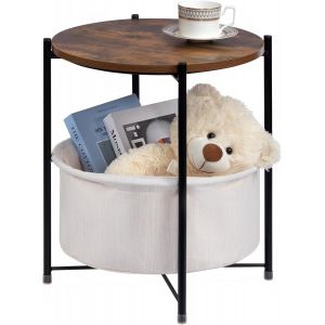 Ulteronixshop-Table D'appoint Ronde Petite Table Basse Avec Panier En Tissu Salon Balcon Tables De Canap&eacute; Chambre &Agrave; Coucher, Noyer Fonc&eacute; - Neuf