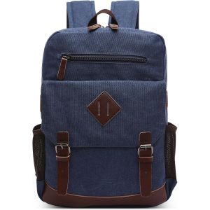 ChenQuanSarl-Sac À Dos En Toile Vintage Homme Mode Grande Sac D'École Pour 17.3 Pouces Ordinateur Portable Multiples Poches Loisir Travail Scolaire Quotidien Homme Rétro Sac À Dos Bleu - Neuf