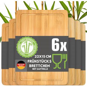 Mevronisshop-Lot De 6 Planches En Bambou &Agrave; D&eacute;couper - 22x15 Cm - Ustensile Pour Ap&eacute;ritif Charcuterie Petit D&eacute;jeuner Cuisine - Service Bois L&eacute;ger Pratique - Plateau Snack - Neuf