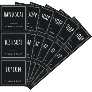 KAL-Etiquette Pour Distributeur De Savon, Autocollant Sur Bouteille De Shampooing, 18 Pièces D'Étiquettes Étanches Imprimées Hand Soap, Dish Soap, Lotion Pour Cuisine Salle De Bain, Carré Noir - Neuf