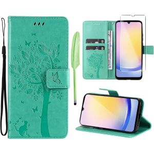 - Case For Samsung Galaxy A25 5G [1X Tempered Glass] Flip Folio Protective Case Cover Pu Leather Wallet Silicone [Magnetic Closure][Card Slots][Stand Feature] - Green - Neuf