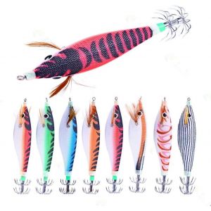 Kyaoayo-8pcs 9.6g 10cm Luminou Jig Pêche Bois Crevette Leurre Seiche Jigs Leurres Appâts De Pêche - Neuf