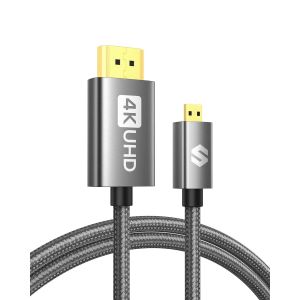 Câble Micro HDMI vers 2M,4K@60Hz,Supporte Ethernet,3D,HDR et ARC,Compatible avec GoPro Hero 9/8/7/6/5,Raspberry Pi 4,Sony Camera A6300 A6400,Noir - Neuf