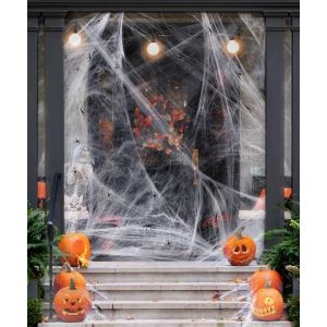 , Halloween 60g De D&eacute;coration En Toile D'araign&eacute;e Blanche Avec 30 Fausses Araign&eacute;es, Toile D'araign&eacute;e, Toile D'araign&eacute;e Filet, D&eacute;corations Effrayantes Decoration Halloween Porte Exterieur - Neuf