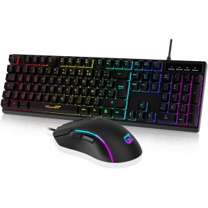 Clavier Et Souris Gaming, Ensembles Clavier Souris Filaires, Clavier Ergonomique Rétroéclairé, Clavier Pc Silencieux Avec Pavé Numérique Pour Windows/Macos/Linux, Azerty-Noir - Neuf