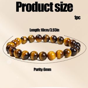 Bracelet Oeil De Tigre, Bracelet En Pierres Pr&eacute;cieuses Porte-Bonheur Talisman, Bracelet En V&eacute;ritable Pierre Pr&eacute;cieuse Avec Perles Rondes De 6mm, Pierre Oeil De Tigre[Bra9202983] - Neuf