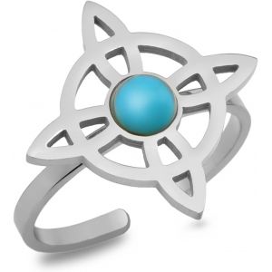 Kal-Bague Noeud De Sorci&egrave;re Avec Turquoise En Acier Inoxydable Nudo De Bruja Magic Knot Bague R&eacute;glable Pour Femme Symbole Wiccan - Neuf